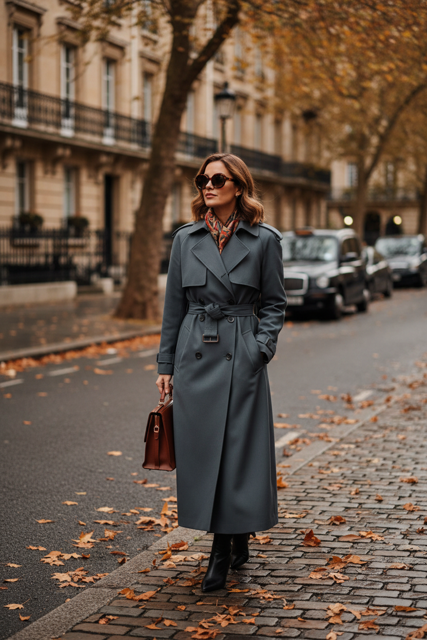 Manteau Long Gris Double Boutonnage