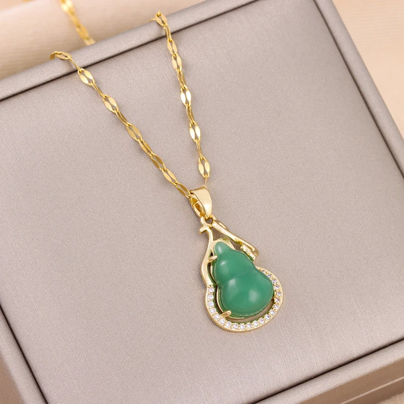 Collier Pendentif Zircon Vert - Acier Inoxydable