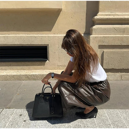 Pantalon Femme Simili Cuir Taille Élastique - Style Streetwear Hip Hop Large Automne