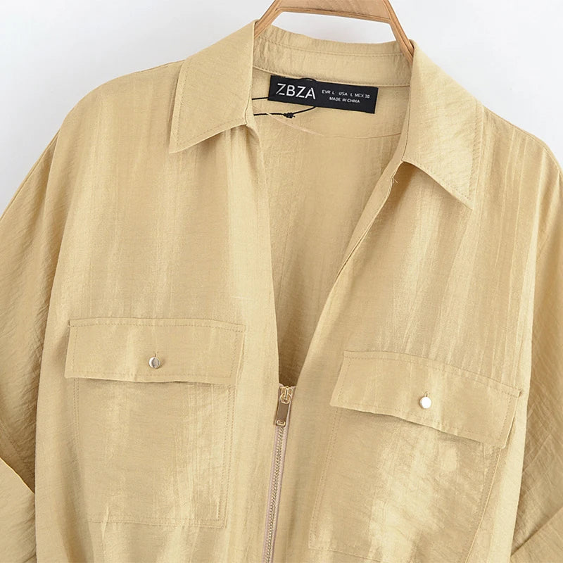 Ensemble Femme 2 Pièces Willshela - Chemise Zippée & Pantalon Taille Haute Vintage Chic