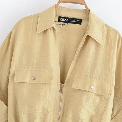 Ensemble Femme 2 Pièces Willshela - Chemise Zippée & Pantalon Taille Haute Vintage Chic