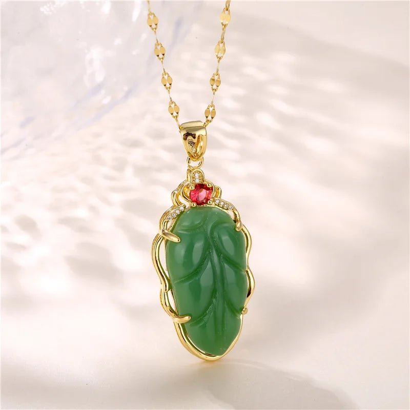 Collier Pendentif Zircon Vert - Acier Inoxydable