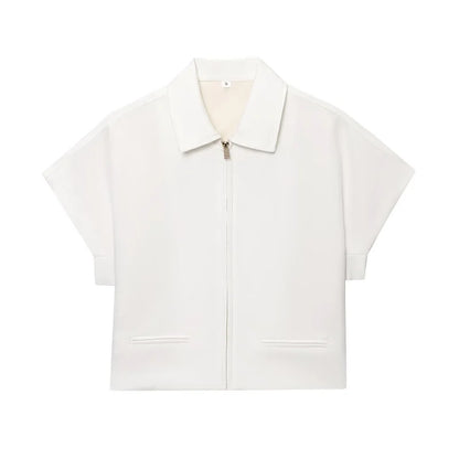 Veste Courte Femme MUJER – Manches Courtes, Zippée, Style Varsity pour l’Été