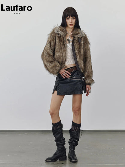 Manteau Court Fausse Fourrure Femme - Raton Laveur