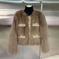 Manteau Court Fausse Fourrure Beige