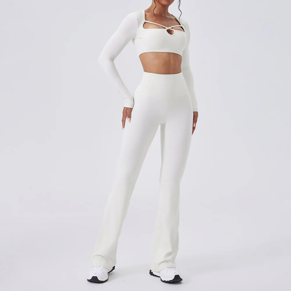 Ensemble Yoga Femme 2 Pièces - Tenue Sport Gym Leggings Manches Longues