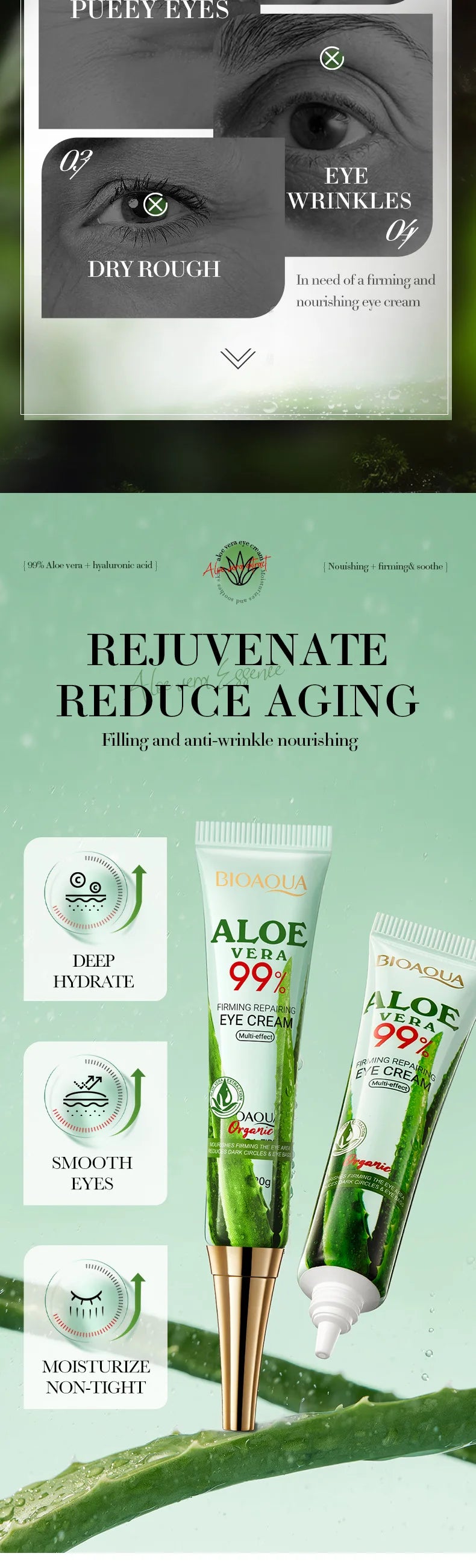 Coffret Soin Visage BIOAQUA Aloé Vera 2 Pièces - Crème Visage & Contour Yeux Hydratant