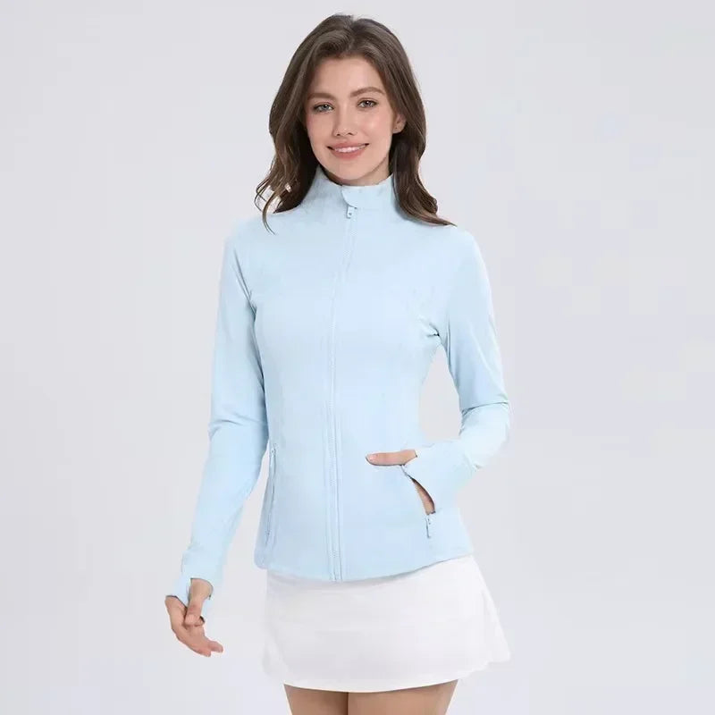 Veste de sport femme à manches longues - jogging & yoga - confort respirant - toutes couleurs disponibles.