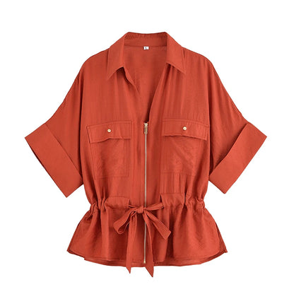 Ensemble Femme 2 Pièces Willshela - Chemise Zippée & Pantalon Taille Haute Vintage Chic