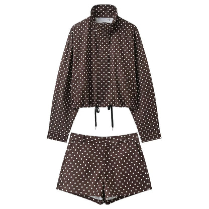 Manteau Automne Femme Col Roulé Imprimé Pois