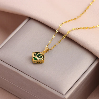 Collier Pendentif Zircon Vert - Acier Inoxydable