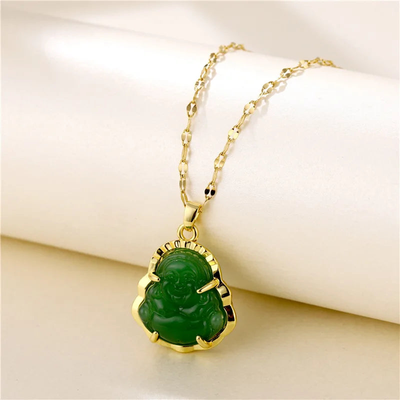 Collier Pendentif Zircon Vert - Acier Inoxydable