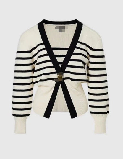 Cardigan Tricoté Vintage Femme - Col V Boutons