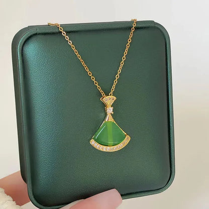 Collier Pendentif Zircon Vert - Acier Inoxydable
