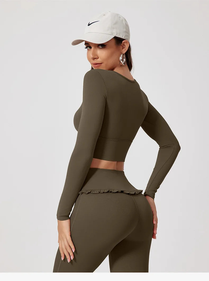 Ensemble Sport Femme 2 Pièces Automne Hiver - Yoga Gym Séchage Rapide Manches Longues