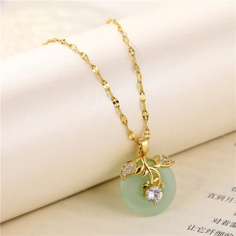 Collier Pendentif Zircon Vert - Acier Inoxydable