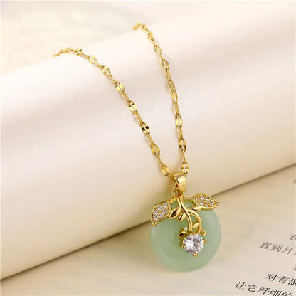 Collier Pendentif Zircon Vert - Acier Inoxydable