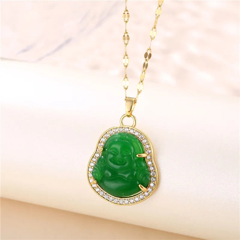 Collier Pendentif Zircon Vert - Acier Inoxydable