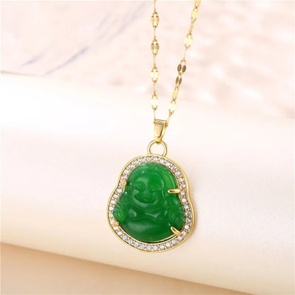 Collier Pendentif Zircon Vert - Acier Inoxydable