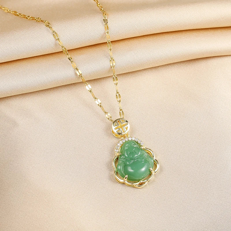 Collier Pendentif Zircon Vert - Acier Inoxydable