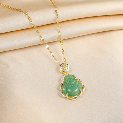 Collier Pendentif Zircon Vert - Acier Inoxydable
