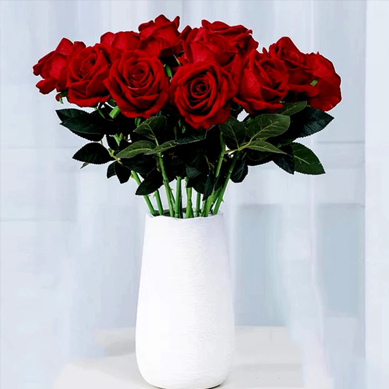 Bouquet 5 Roses Artificielles Velours Rouge - Mariage