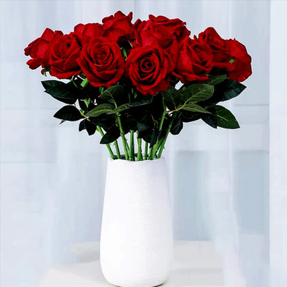 Bouquet 5 Roses Artificielles Velours Rouge - Mariage