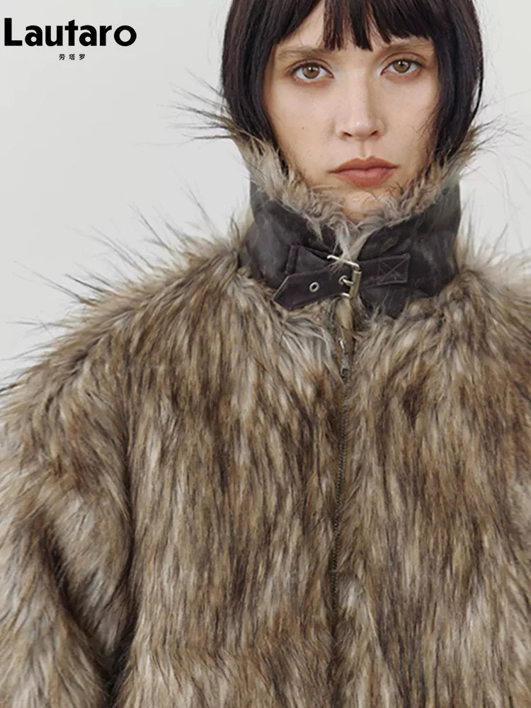 Manteau Court Fausse Fourrure Femme - Raton Laveur