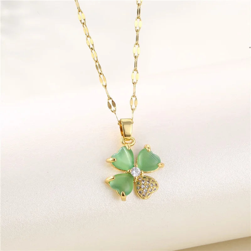 Collier Pendentif Zircon Vert - Acier Inoxydable