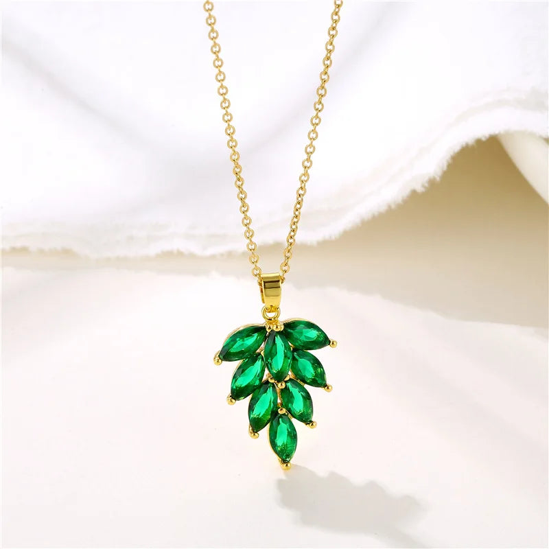 Collier Pendentif Zircon Vert - Acier Inoxydable