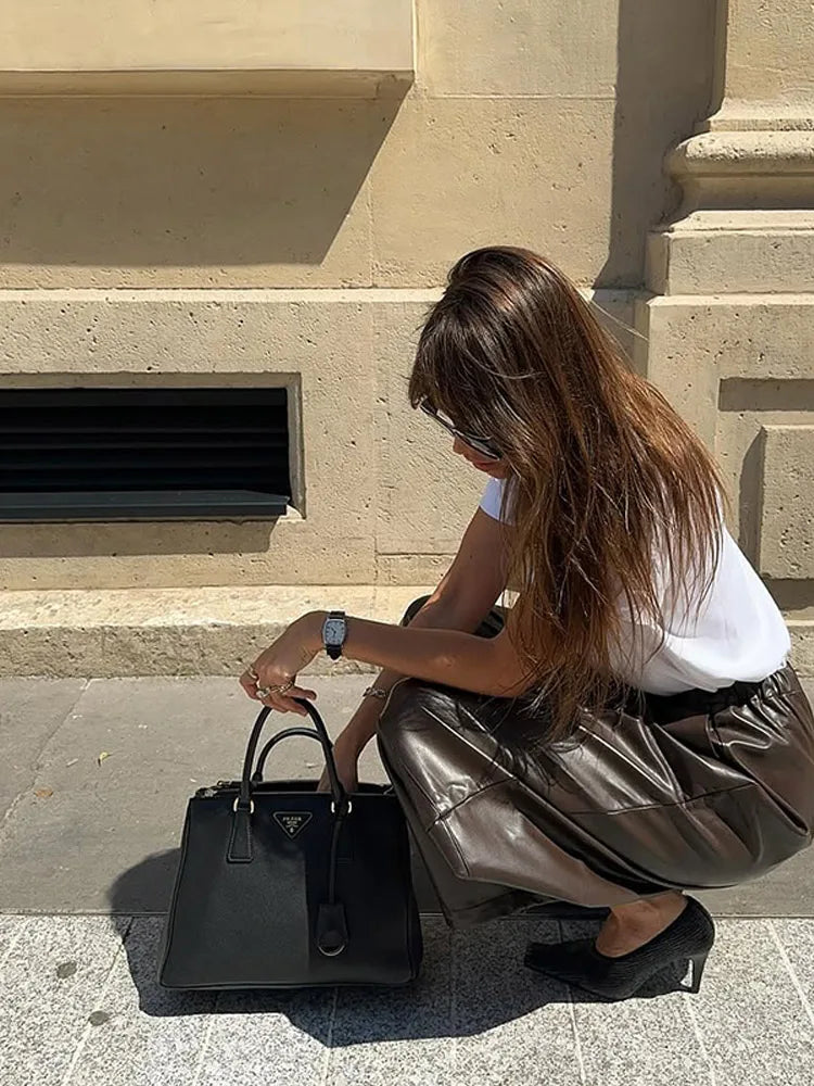 Pantalon Femme Simili Cuir Taille Élastique - Style Streetwear Hip Hop Large Automne