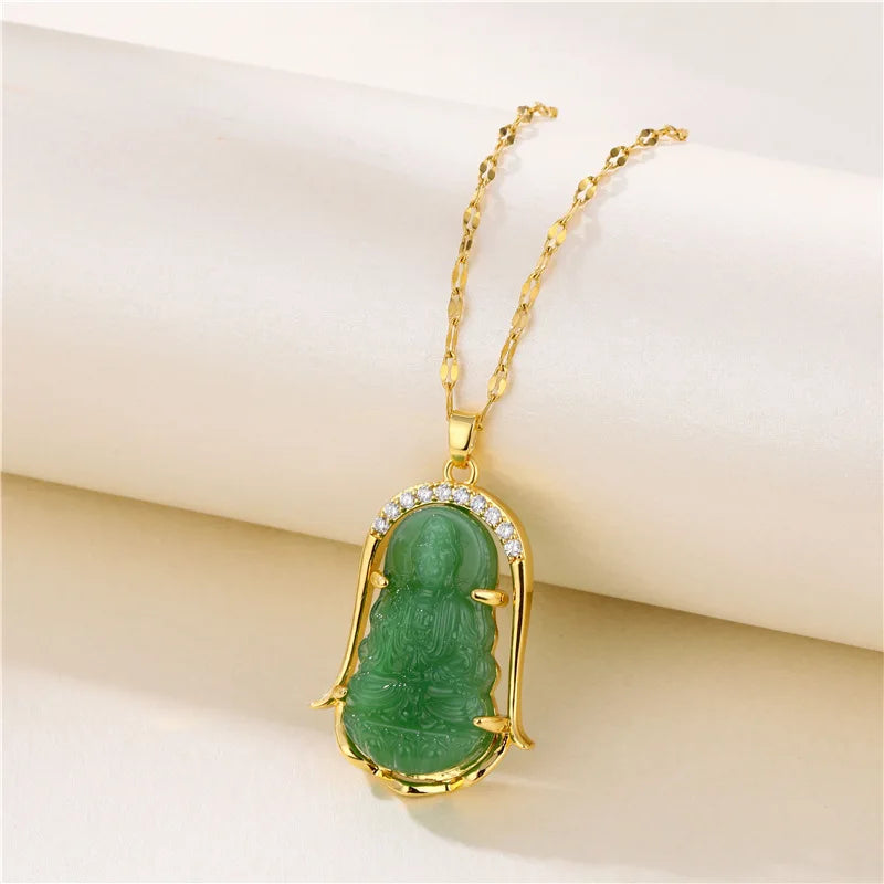 Collier Pendentif Zircon Vert - Acier Inoxydable