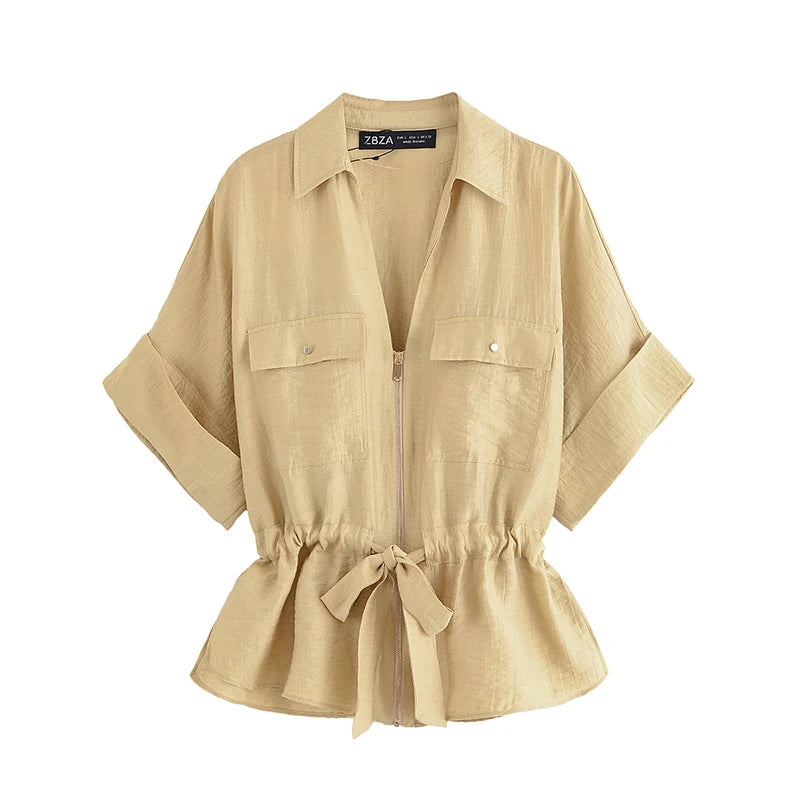 Ensemble Femme 2 Pièces Willshela - Chemise Zippée & Pantalon Taille Haute Vintage Chic