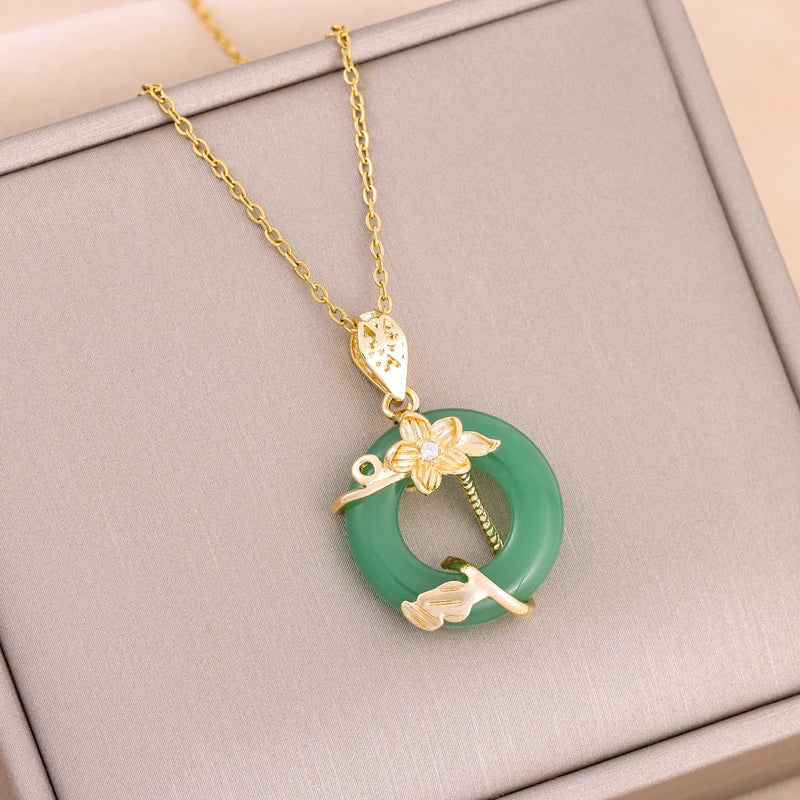 Collier Pendentif Zircon Vert - Acier Inoxydable
