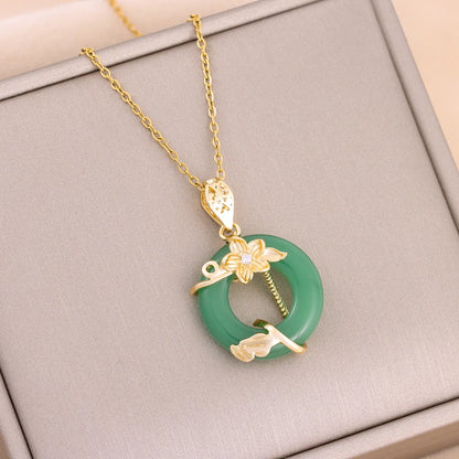 Collier Pendentif Zircon Vert - Acier Inoxydable