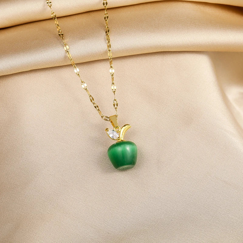 Collier Pendentif Zircon Vert - Acier Inoxydable