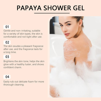 Gel Douche Éclaircissant Papaye - Exfoliant Anti-Taches Hydratant Mousse Riche