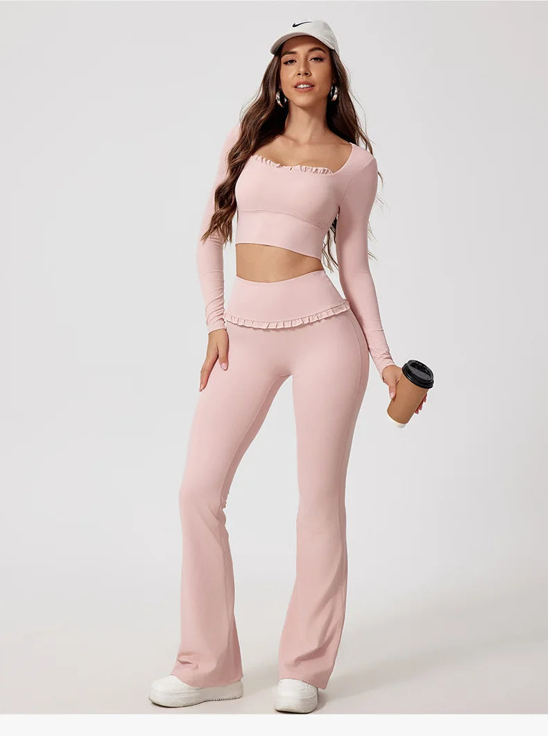 Ensemble Sport Femme 2 Pièces Automne Hiver - Yoga Gym Séchage Rapide Manches Longues