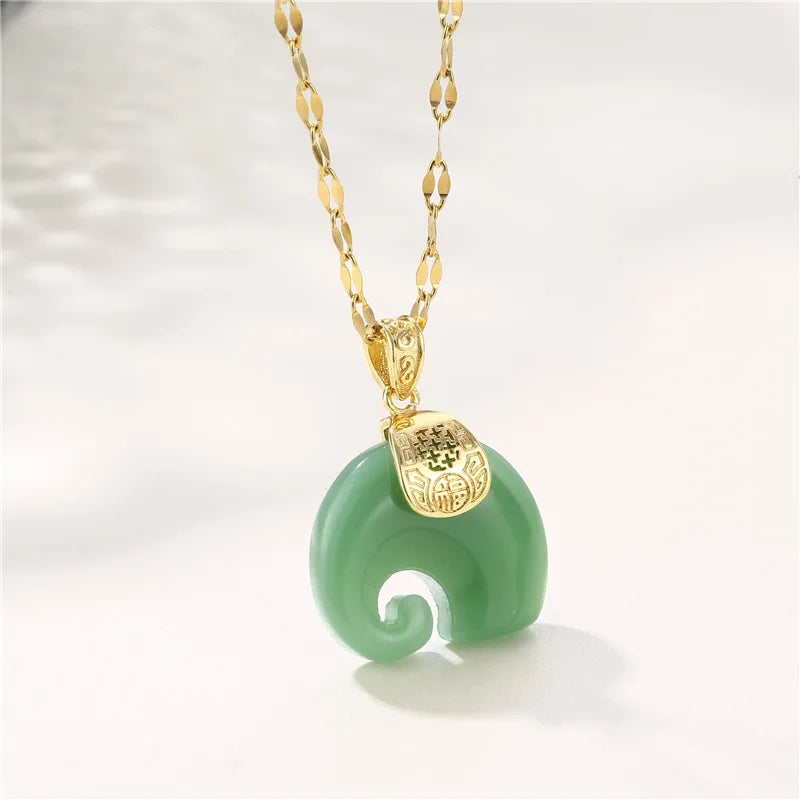 Collier Pendentif Zircon Vert - Acier Inoxydable