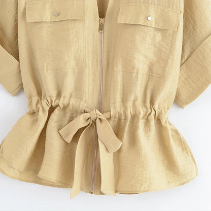 Ensemble Femme 2 Pièces Willshela - Chemise Zippée & Pantalon Taille Haute Vintage Chic