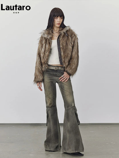 Manteau Court Fausse Fourrure Femme - Raton Laveur