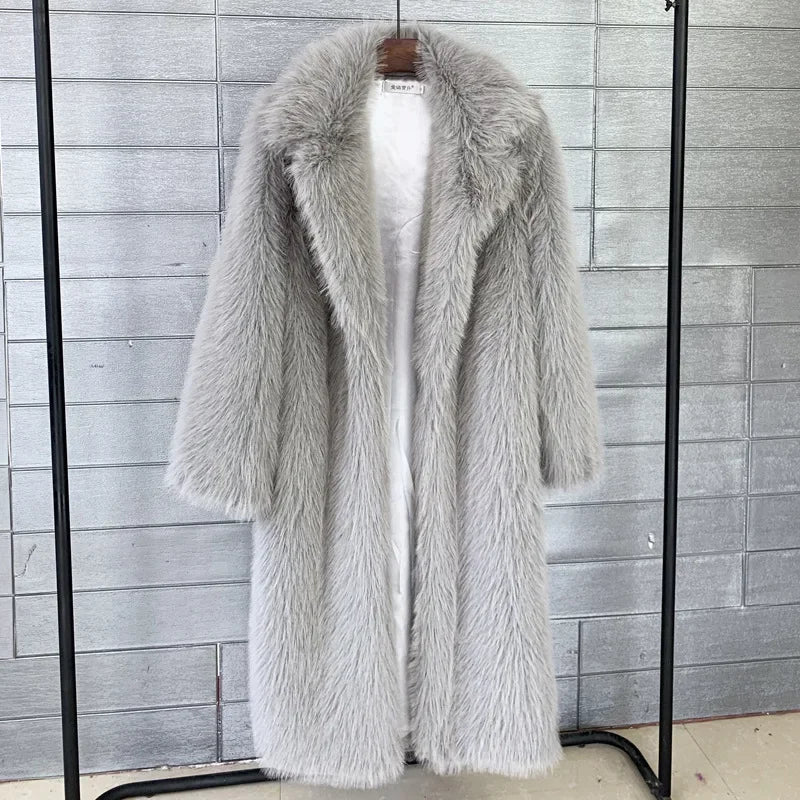 Manteau Long Fausse Fourrure Blanc