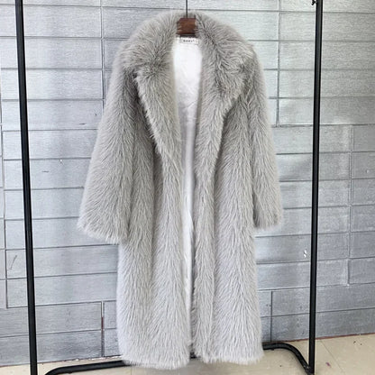Manteau Long Fausse Fourrure Blanc