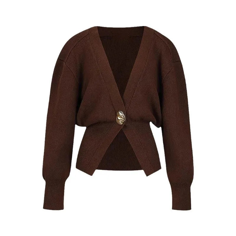 Cardigan Tricoté Vintage Femme - Col V Boutons