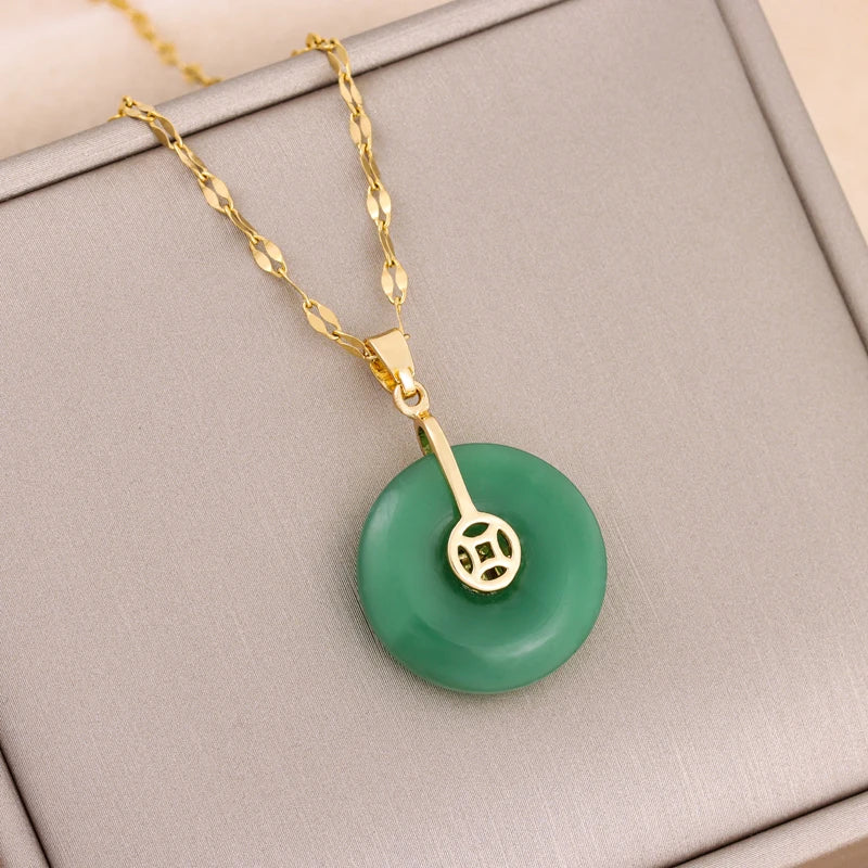 Collier Pendentif Zircon Vert - Acier Inoxydable