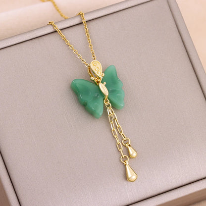 Collier Pendentif Zircon Vert - Acier Inoxydable