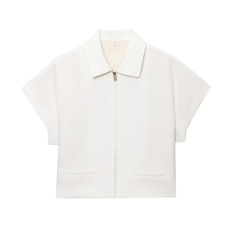 Veste Courte Femme MUJER – Manches Courtes, Zippée, Style Varsity pour l’Été