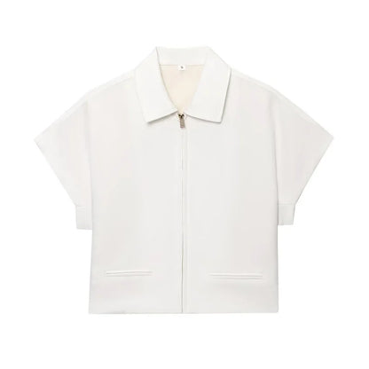 Veste Courte Femme MUJER – Manches Courtes, Zippée, Style Varsity pour l’Été