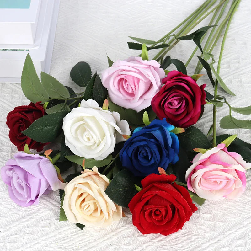 Bouquet 5 Roses Artificielles Velours Rouge - Mariage