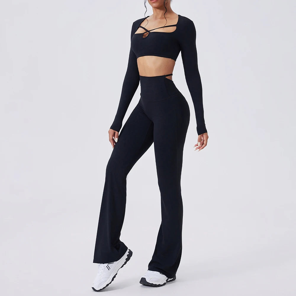 Ensemble Yoga Femme 2 Pièces - Tenue Sport Gym Leggings Manches Longues
